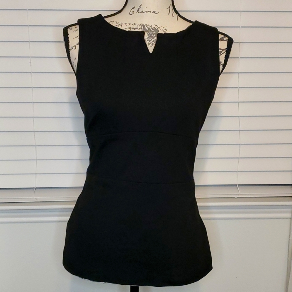 CAbi black peplum accent waist top